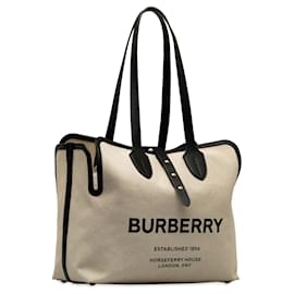 Burberry-Bolso tote de lona marrón con cinturón suave de Burberry-Castaño