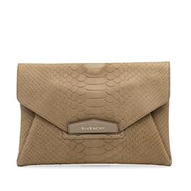 Givenchy-Taupe Givenchy Medium Embossed Antigona Envelope Clutch Bag-Other