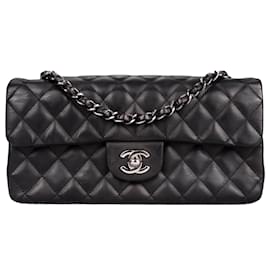 Chanel-Chanel Quilted Lambskin Silver Hardware Chocolate Bar Single Flap-Black