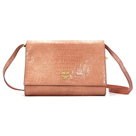 MCM-MCM sac en cuir verni pochette sac à bandoulière abricot sac à bandoulière look reptile-Autre