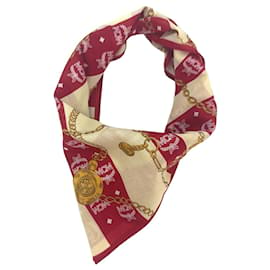 MCM-MCM Bandana Écharpe Femme Écharpe Coton Rouge Crème Or LogoPrint-Rouge