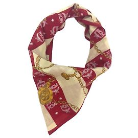 MCM Bandana Bufanda Mujer Algodón Rojo Crema Dorado LogoEstampado Roja