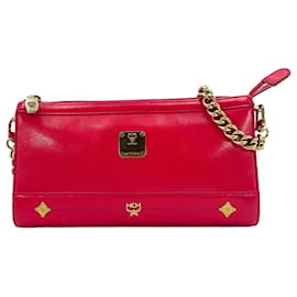 MCM-MCM Lackleder Schultertasche Clutch Handtasche Tasche Bag Small Rot Pink-Rot