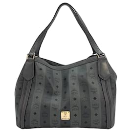 MCM-MCM Shoulder Bag Handle Bag Anthracite Gray Stripe Shopper Bag Logo Large-Dark grey