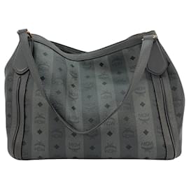 MCM-MCM Shoulder Bag Handle Bag Anthracite Gray Stripe Shopper Bag Logo Large-Dark grey