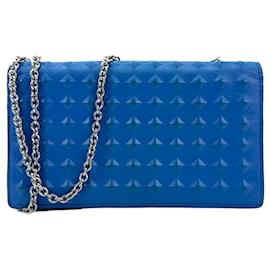 MCM-MCM Leather Crossbody Wallet Bag Blue Clutch Shoulder Bag Purse Case-Blue