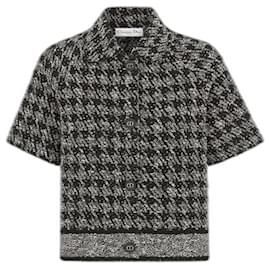 Dior-Short-Sleeved Jacket  Black and White Houndstooth Technical Cotton Tweed-Black,White