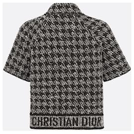 Dior-Kurzärmelige Jacke aus technischem Baumwoll-Tweed mit Hahnentrittmuster in Schwarz und Weiß-Schwarz,Weiß