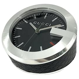 Gucci-GUCCI Horloge de table Argent Noir Logo Montre de table Gucci Design avec horloge de boîte-Noir
