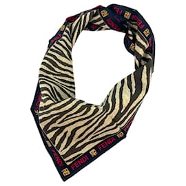 Fendi-FENDI Bandana Scarf Women's Scarf Cotton Zebra Print Logo Gold Brown-Multiple colors