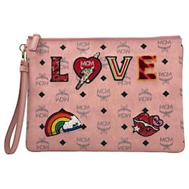 MCM-MCM LOVE Patch Pouch Pochette Rosa Pink Bag Clutch Etui Tasche Limited Edition-Pink