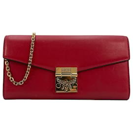 MCM-MCM Tracy Leder Crossbody Wallet Bag Clutch Umhängetasche Rot Gold Small Tasche-Rot