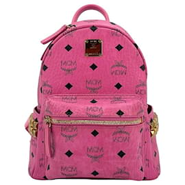 MCM-MCM Stark Backpack X - Mochila pequena com estampa de logotipo rosa-Rosa
