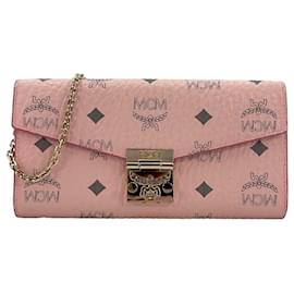 MCM-MCM Tracy Crossbody Wallet Bag Powder Pink Pink Clutch Shoulder Bag LogoPrint-Other