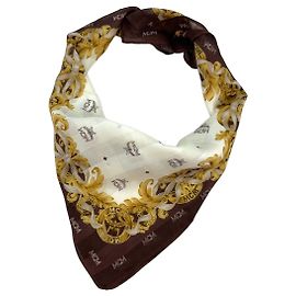 Lenço bandana MCM feminino algodão marrom claro marrom dourado creme logoprint Multicor