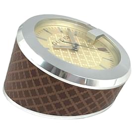 Gucci-GUCCI Table Clock Brown Cream Table Watch with Box Full Set Clock-Other