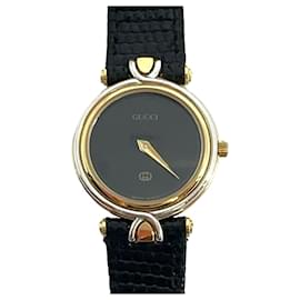 Gucci-Gucci 4500 L relógio feminino relógio de pulso feito na Suíça couro preto dourado-Outro