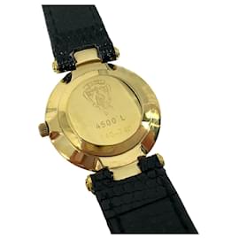 Gucci-GUCCI 4500 L Ladies Watch Armbanduhr Uhr Swiss Made Schwarz Gold Leder-Andere