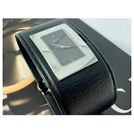 Gucci-GUCCI 7800 L Timepieces Ladies Watch Uhr Lederarmband Schwarz Damen Armbanduhr-Schwarz
