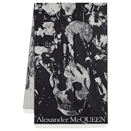 Alexander Mcqueen-Flower Blooms Skull Scarf - Alexander McQueen - Wool - Black-Black
