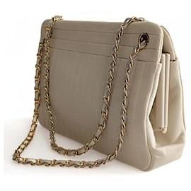 Chanel-Chanel vintage shoulder bag in beige cotton-Beige