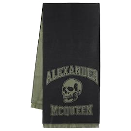 Alexander Mcqueen-Cachecol Varsity Skull Logo - Alexander McQueen - Lã - Preto-Preto
