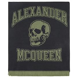 Alexander Mcqueen-Schal mit Varsity-Totenkopf-Logo – Alexander McQueen – Wolle – Schwarz-Schwarz