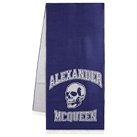 Alexander Mcqueen-Cachecol Varsity Skull Logo - Alexander McQueen - Lã - Azul-Azul