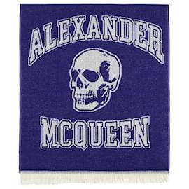 Alexander Mcqueen-Cachecol Varsity Skull Logo - Alexander McQueen - Lã - Azul-Azul