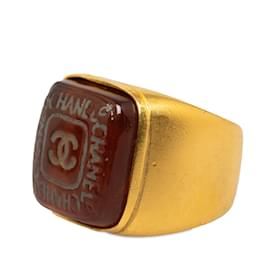 Chanel-Anel de sinete com logotipo CC-Dourado