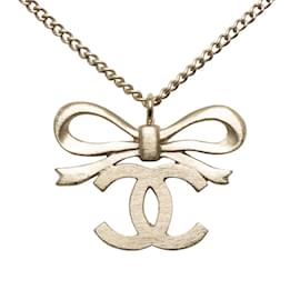 Chanel-CC Ribbon Pendant Necklace-Silvery
