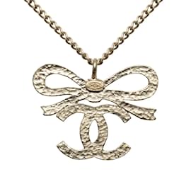 Chanel-Collier pendentif ruban CC-Argenté