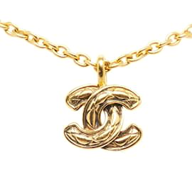 Chanel-Chanel Chanel Vintage Matelassé Coco Mark Necklace Gold Plated Metal Necklace in Very Good-Golden