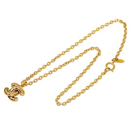 Chanel-Chanel Chanel Vintage Matelassé Coco Mark Necklace Gold Plated Metal Necklace in Very Good-Golden