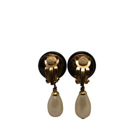 Chanel-Boucles d'oreilles pendantes en perles CC-Doré
