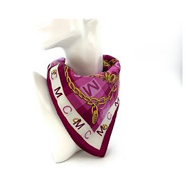 MCM Bandana Sciarpa Sciarpa da donna Cotone Viola Rosa Oro LogoStampa Multicolore