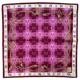 MCM-MCM Bandana Écharpe Femme Écharpe Coton Violet Rose Or LogoPrint-Multicolore