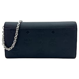MCM-MCM Tracy Leather Crossbody Wallet Bag Black Cream Clutch Shoulder Bag Logo-Black