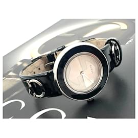Gucci-GUCCI 129.5 Ladies Watch Lack Leder Schwarz Steel Armbanduhr Uhr Swiss Made-Schwarz