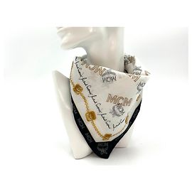 MCM Bandana Bufanda Mujer Algodón Blanco Negro Dorado LogoEstampado Multicolor