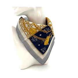 MCM Bandana Sciarpa Sciarpa da donna Cotone Oro Blu scuro Grigio LogoStampa Multicolore
