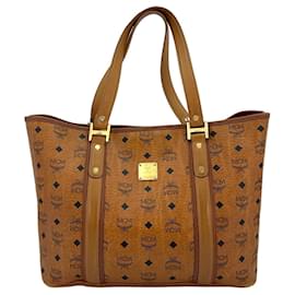 MCM-MCM shopper bag shoulder bag bag cognac handle bag logo print-Cognac