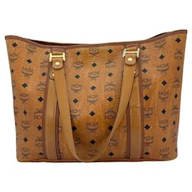 MCM-MCM shopper bag shoulder bag bag cognac handle bag logo print-Cognac