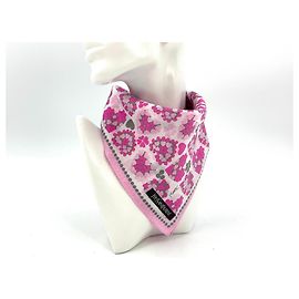 Yves Saint Laurent YSL Bandana Bufanda Mujer Bufanda Algodón Rosa Rosa Gris Flores Rosa