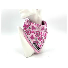 Yves Saint Laurent-Yves Saint Laurent YSL Bandana Tuch Damen Schal Baumwolle Pink Rosa Grau Flowers-Pink