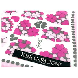 Yves Saint Laurent-Yves Saint Laurent Foulard Bandana YSL Foulard Femme Coton Rose Rose Gris Fleurs-Rose