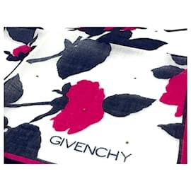 Givenchy-GIVENCHY Bandana Foulard Femme Foulard Coton Violet Rose Blanc Fleurs Logo Vintage-Multicolore