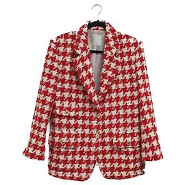 Blazer Sandro Houndstooth Vermelho e Branco Branco Vermelho