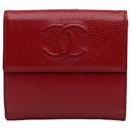 Chanel-Portefeuille Compact CC Caviar Rouge Chanel-Rouge