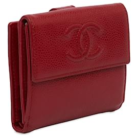 Chanel-Portefeuille Compact CC Caviar Rouge Chanel-Rouge